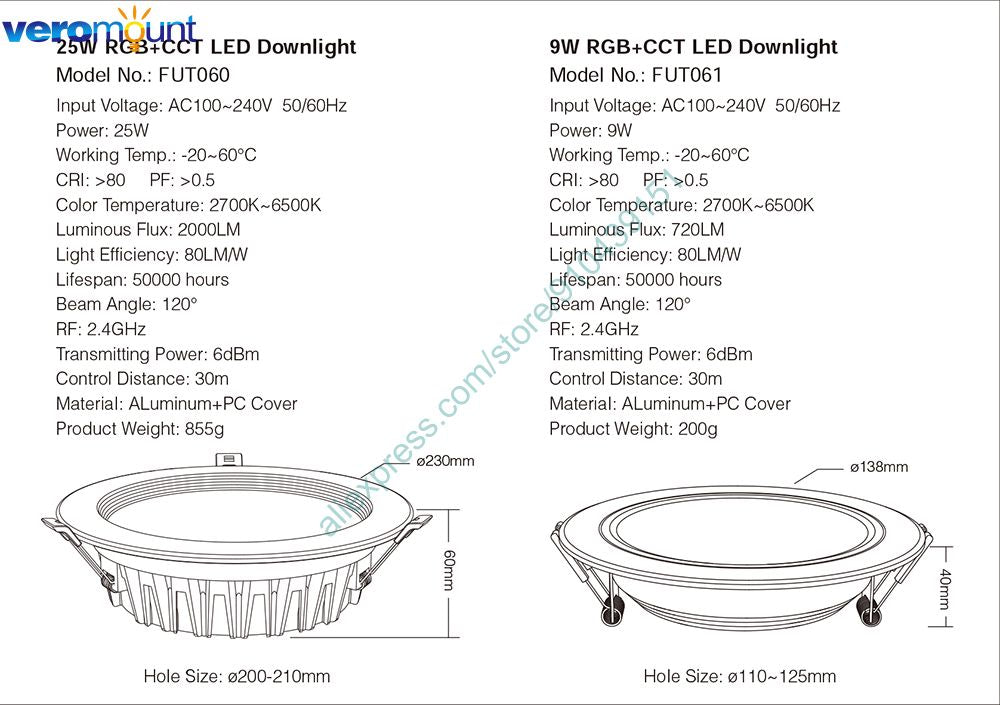 MiBoxer FUT068 6W Smart RGB+CCT Downlight with Driver AC 110V 220V 2.4G Wireless RF Remote WiFi APP Alexa Google Voice Control