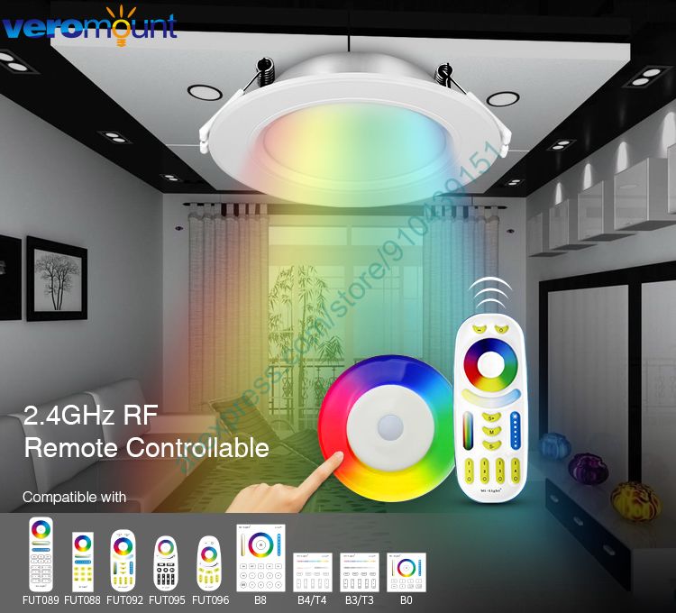 MiBoxer FUT068 6W Smart RGB+CCT Downlight with Driver AC 110V 220V 2.4G Wireless RF Remote WiFi APP Alexa Google Voice Control