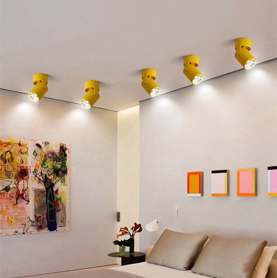 Macaron Led Downlight Surface Mounted Spot Led 360° Rotation COB Chip Indoor Lighting Background Wall Living Room Ceiling Lights