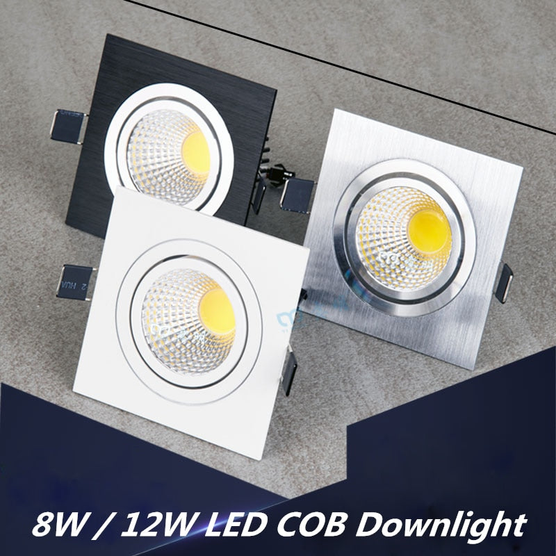 LED Square COB Downlight Dimmable AC 85-265V 7W 9W 12W Recessed Led ceiling lamp Spot light Bulbs Indoor Lighting