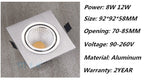 LED Square COB Downlight Dimmable AC 85-265V 7W 9W 12W Recessed Led ceiling lamp Spot light Bulbs Indoor Lighting