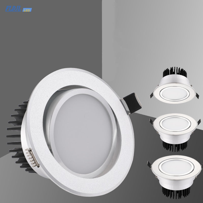 Silver Round Dimmable Recessed LED COB Downlight 3W/5W/7W/12W/15W Recessed LED Ceiling Spot Light 3000K 4000K 6000K AC90-265V