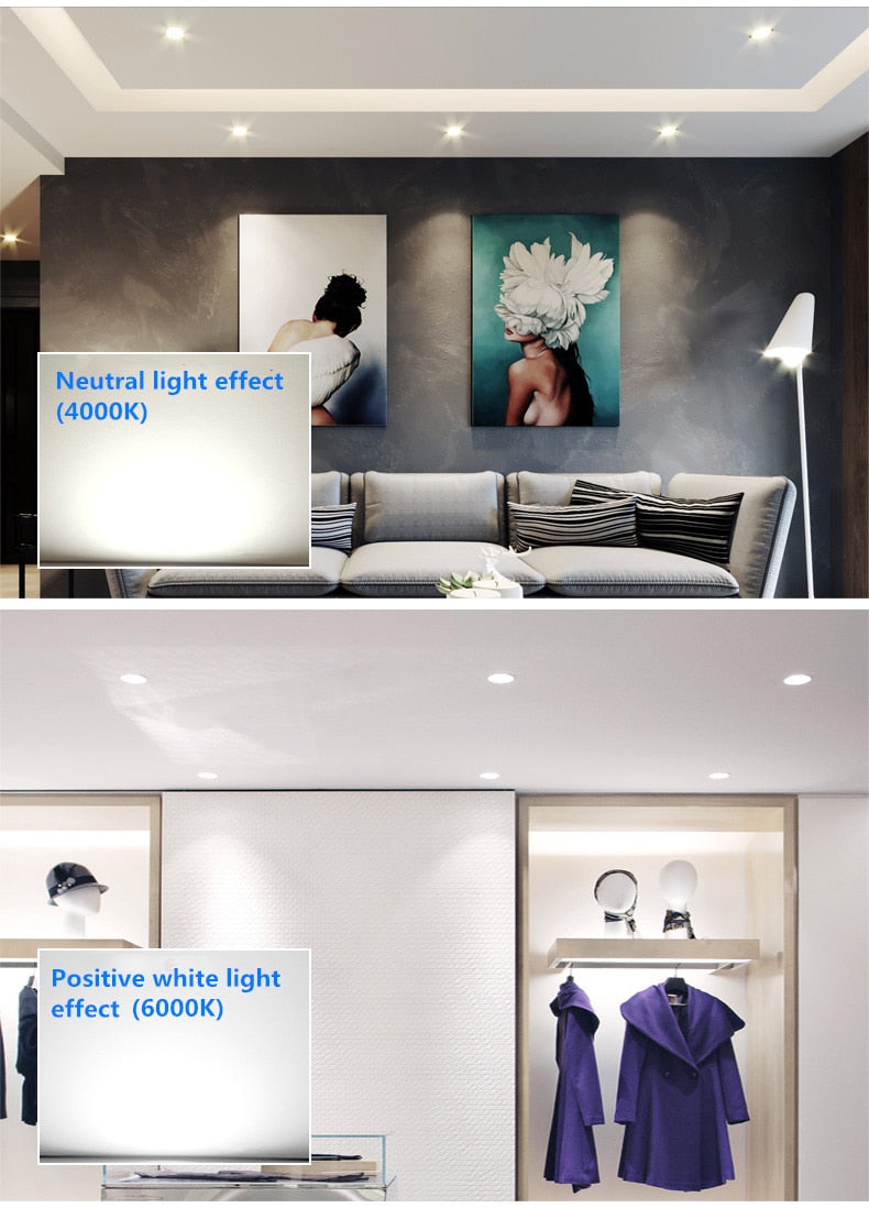Silver Round Dimmable Recessed LED COB Downlight 3W/5W/7W/12W/15W Recessed LED Ceiling Spot Light 3000K 4000K 6000K AC90-265V