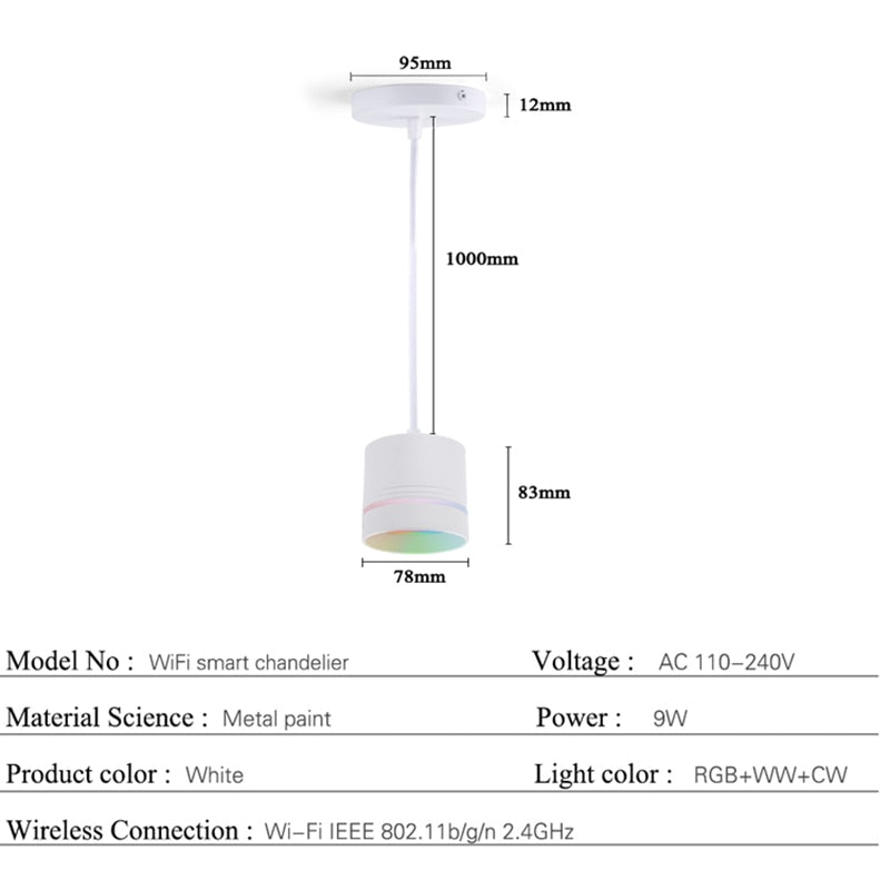 Modern LED Downlight Smart 2.4GHZ chandelie WIFI living room, 9W bedroom Kitchen RGB Warm Cool light Work with TUYA Google Home