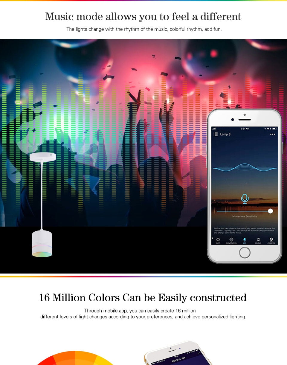 Modern LED Downlight Smart 2.4GHZ chandelie WIFI living room, 9W bedroom Kitchen RGB Warm Cool light Work with TUYA Google Home