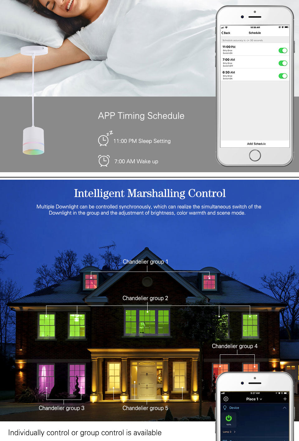 Modern LED Downlight Smart 2.4GHZ chandelie WIFI living room, 9W bedroom Kitchen RGB Warm Cool light Work with TUYA Google Home