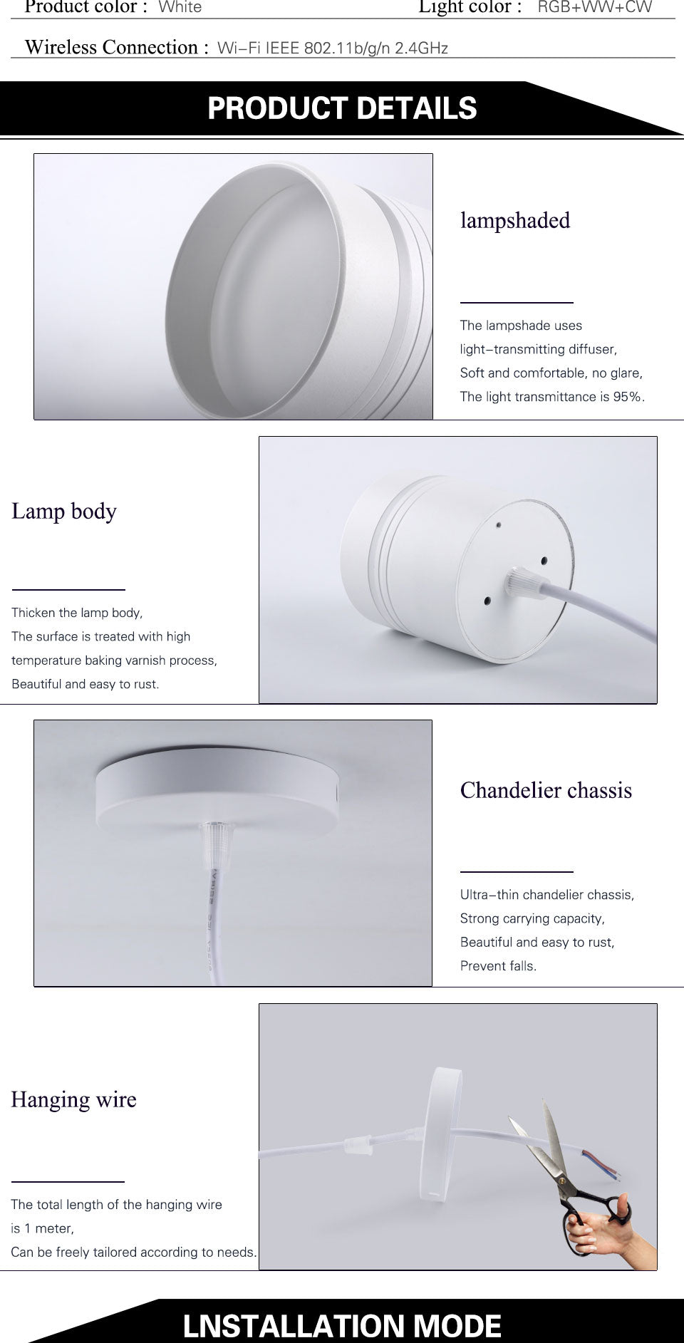 Modern LED Downlight Smart 2.4GHZ chandelie WIFI living room, 9W bedroom Kitchen RGB Warm Cool light Work with TUYA Google Home