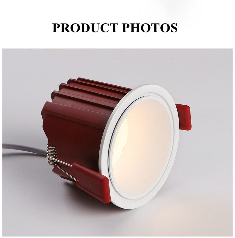 Frameless Anti Glare Lens COB Recessed Downlight dimmable 9W 12W Round LED Ceiling Spot Light 220/110VBedroom Picture Background
