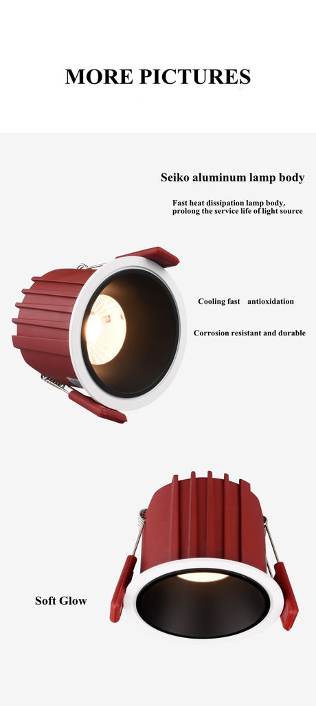 Frameless Anti Glare Lens COB Recessed Downlight dimmable 9W 12W Round LED Ceiling Spot Light 220/110VBedroom Picture Background