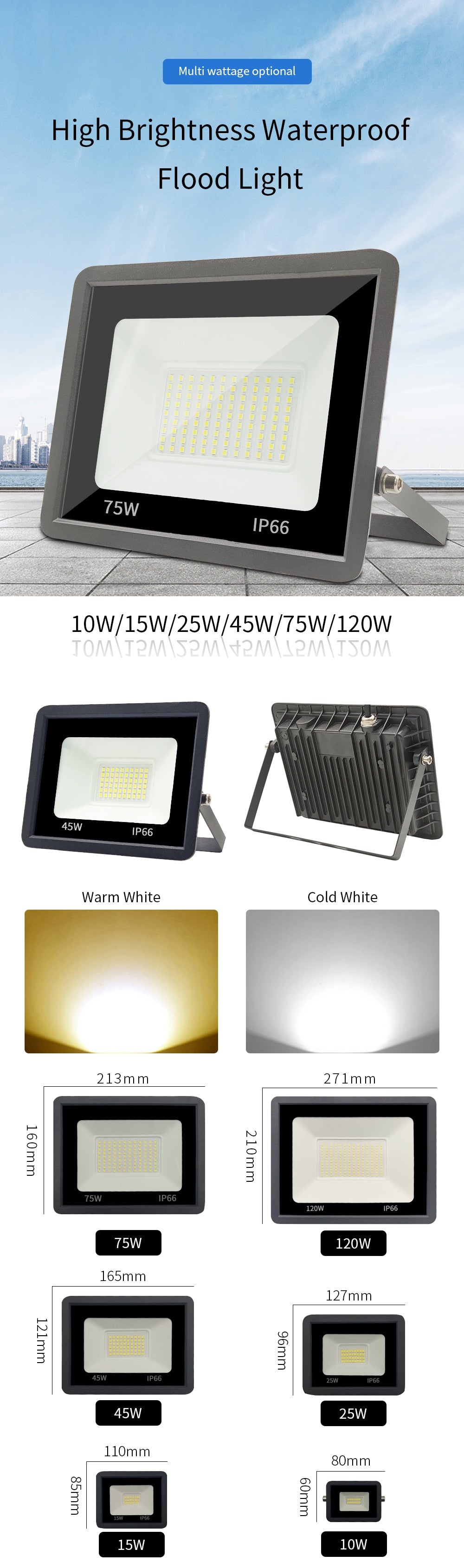 Led Flood Light AC220V 15W 25W 45W 75W 120W Reflector Spotlight Floodlights IP66 Waterproof Outdoor Lighting For Street Square