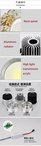 European Luxury Resin Gold Garland Ceiling Lamp 7.5 Cm Hole Living Room Tv Background Wall Indoor Decoration Embedded Spotlights Round