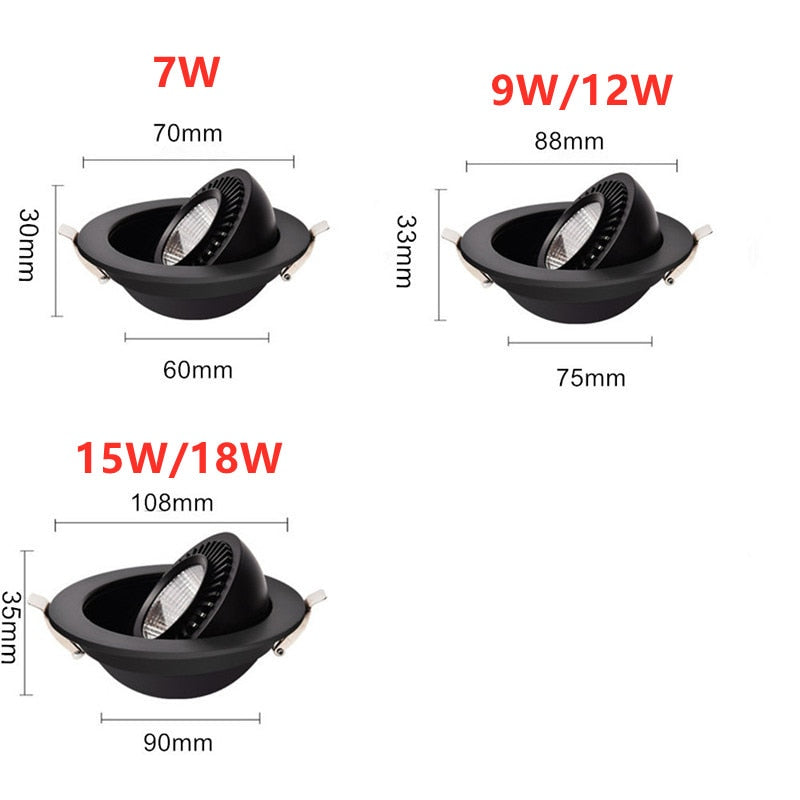 Dimmable Rotatable Angle Adjustable LED Recessed Downlights 18W 15W 12W 9W 7W COB Ceiling Lamp Spot Lights For Home Lighting