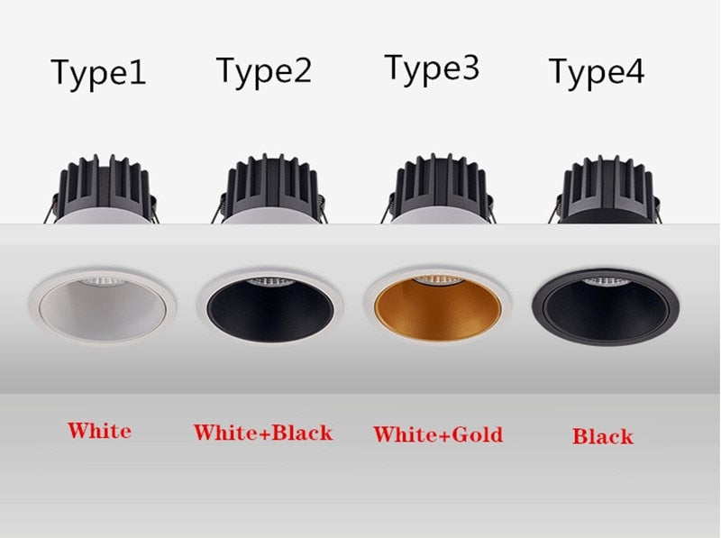 Dimmable recessed LED downlights 7W 9W 12W 15W COB LED Ceiling lamp Spotlights lampnarrow side opening LED lamp indoor lighting