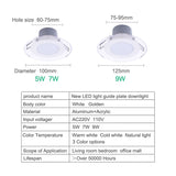 LED Downlight Acrylic Panel Light Ceiling Light 3 Color Temperature Variation 110V 220V 5W 7W 9W LED Spot Light Larger Lighting