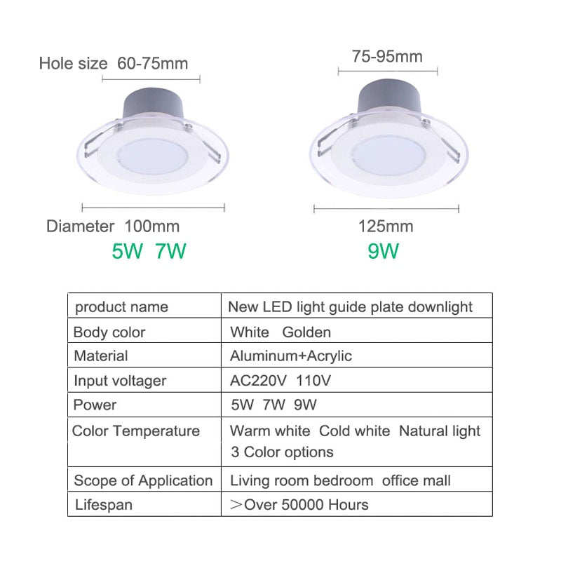 LED Downlight Acrylic Panel Light Ceiling Light 3 Color Temperature Variation 110V 220V 5W 7W 9W LED Spot Light Larger Lighting