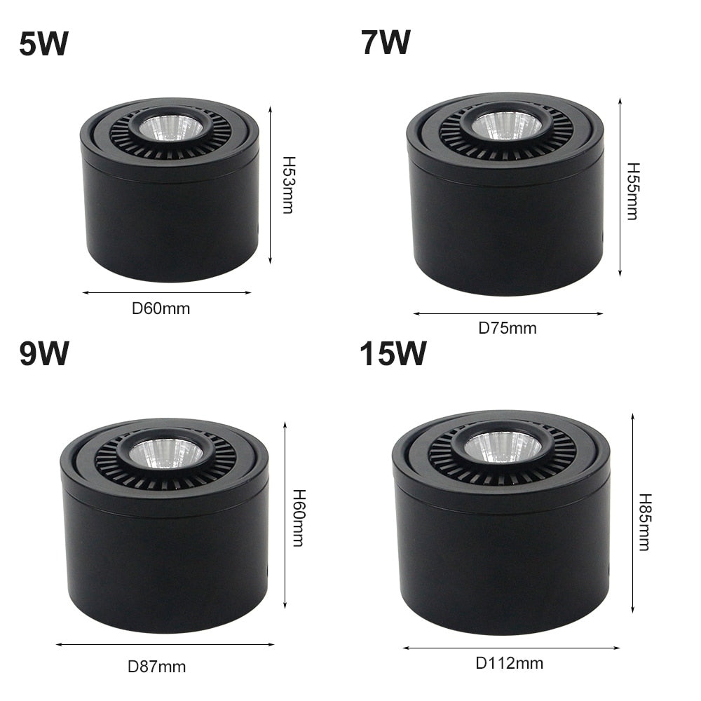 Black/White Dimmable Led Downlight Surface Mounted Ceiling Lamp Angle 360° Adjustable Lighting 5W 7W 15W For Living Room Bedroom