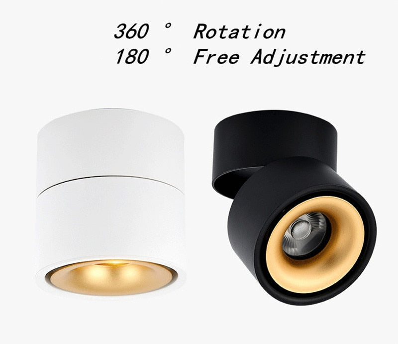 Dimmable COB LED Downlights Surface Mounted LED Ceiling Lamps 7W/10W/15W Foldable And 360° Rotatable Background Spotlights