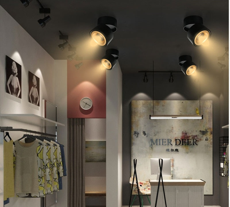 Dimmable COB LED Downlights Surface Mounted LED Ceiling Lamps 7W/10W/15W Foldable And 360° Rotatable Background Spotlights