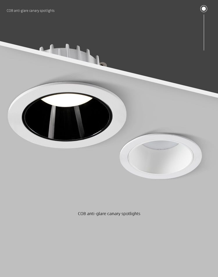 Anti-glare Recessed Ceiling Downlight lamp 7W 9W 15W 20W 35W 45W Dimmable cob led spot lights Ceiling Fixtures Lighting 85-265V