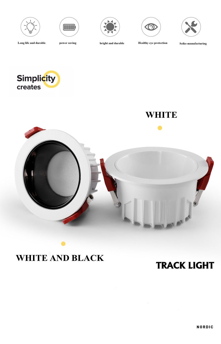 Anti-glare Recessed Ceiling Downlight lamp 7W 9W 15W 20W 35W 45W Dimmable cob led spot lights Ceiling Fixtures Lighting 85-265V