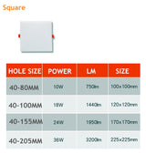 Ultra Thin Round/Square LED Panel Light 10W 18W 24W 36W Aluminum Ceiling Recessed Downlight AC 85-265V open hole adjustable