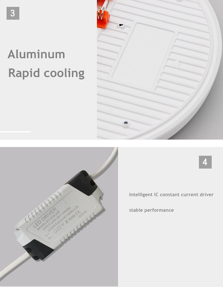 Ultra Thin Round/Square LED Panel Light 10W 18W 24W 36W Aluminum Ceiling Recessed Downlight AC 85-265V open hole adjustable