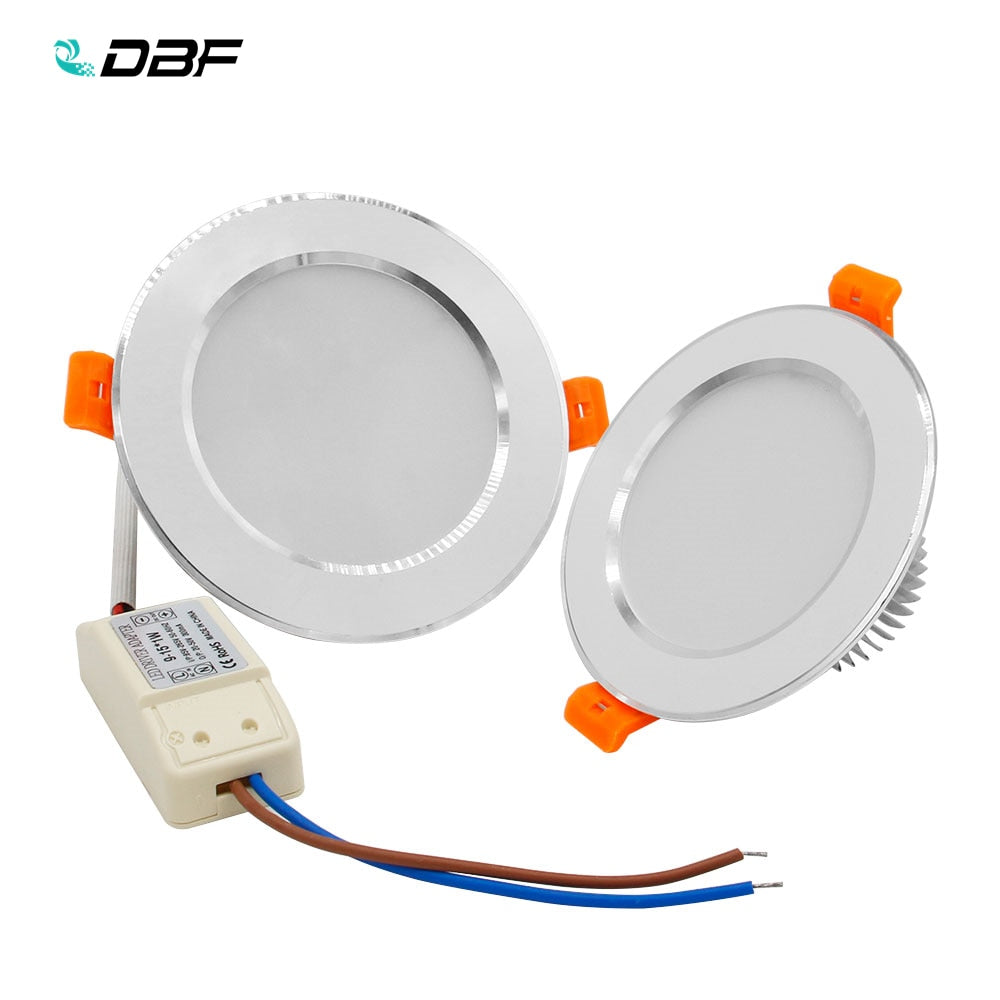 DBF New Silver+White LED Recessed Downlight Not Dimmable 5W 7W 10W 12W LED Ceiling Spot Lamp with AC110V 220V LED Driver