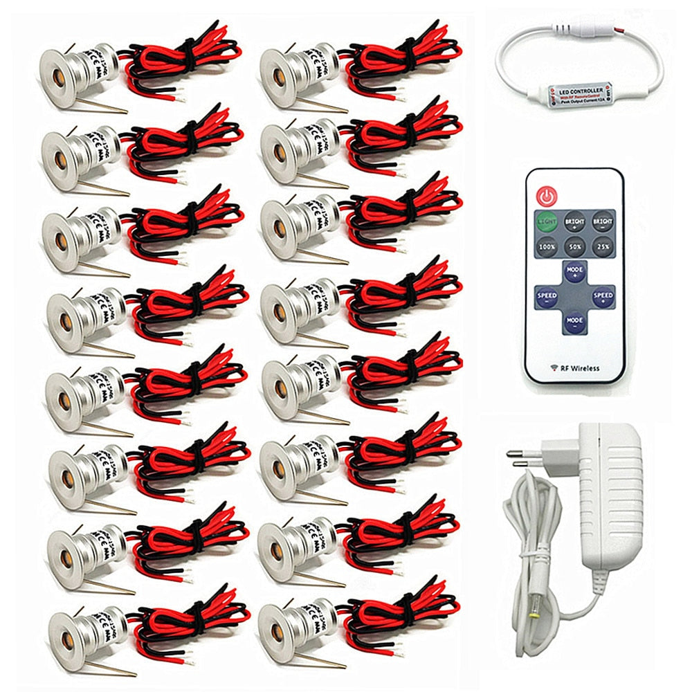 Dimmable LED Downlight 1W Spot Light Indoor Ceiling Downlight Spotlight Showcase Cabinet Stair Light With Remote Control Adapter