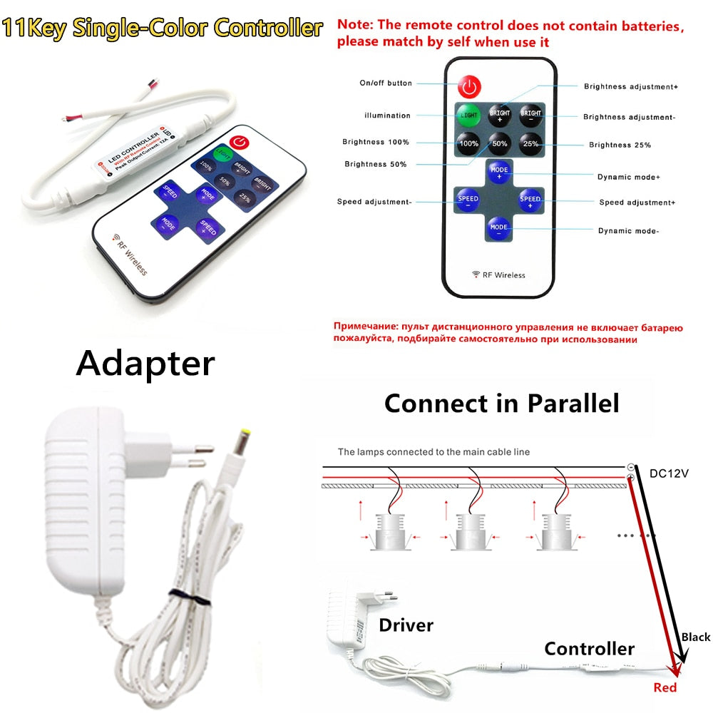 Dimmable LED Downlight 1W Spot Light Indoor Ceiling Downlight Spotlight Showcase Cabinet Stair Light With Remote Control Adapter