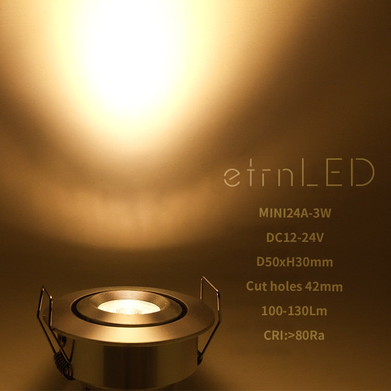 etrnLED 3W Mini LED Spotlights Angle Rotatable Adjustable 12V 24V Dimmable Recessed Downlight Ceiling Spots Light Cabinet Home