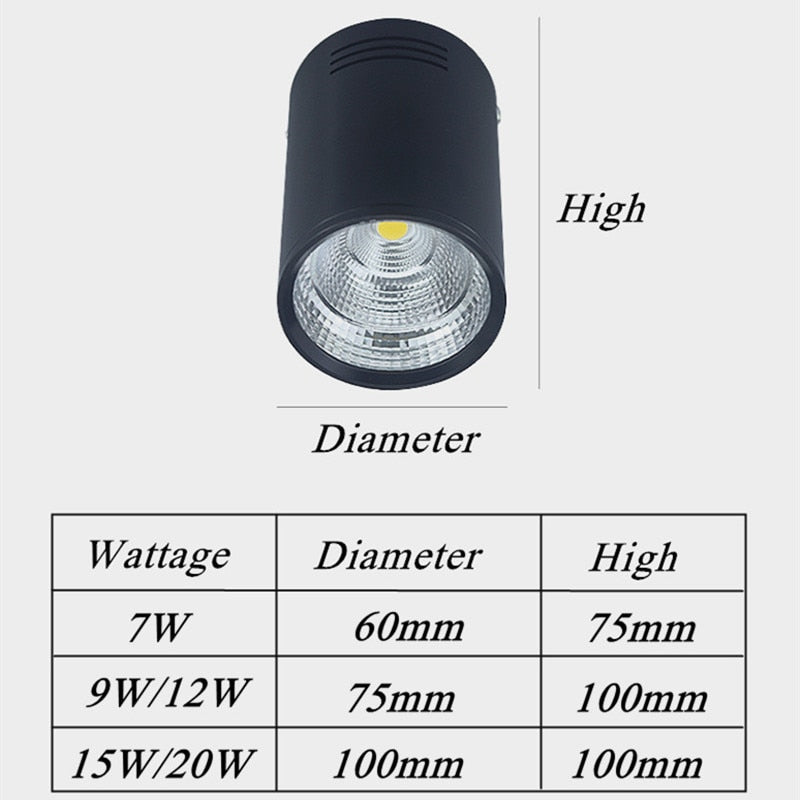 Dimmable Surface mounted COB LED Downlight 7W 9W 12W 15W 20W LED Ceiling Spot Light AC85-265V LED Ceiling Lamp Indoor Lighting