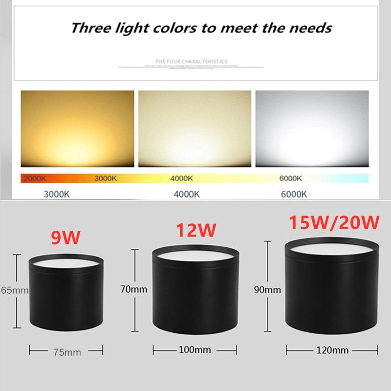 Dimmable Surface Mounted LED Downlight Ceiling Light SMD5730 9W 12W 15W 20W AC85-265V High Power Spotlight Indoor Lighting