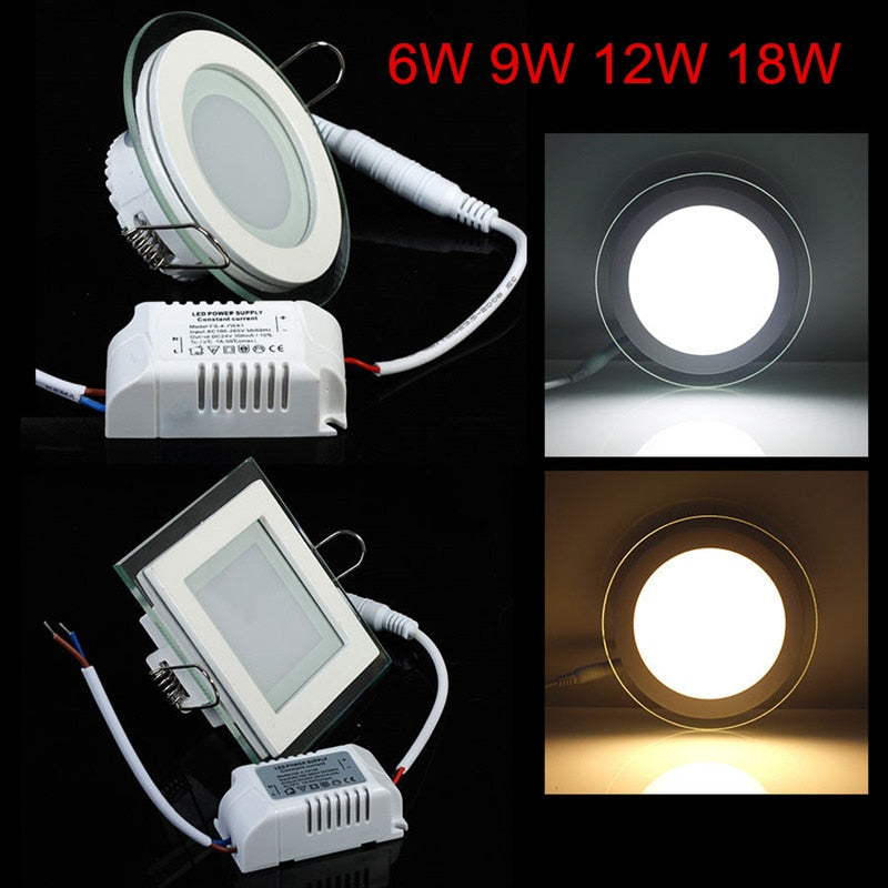 LED Panel Downlight Square/Round Glass Panel Lights 6W 9W 12W 18W Ceiling Recessed Lamps For Home living room Kitchen