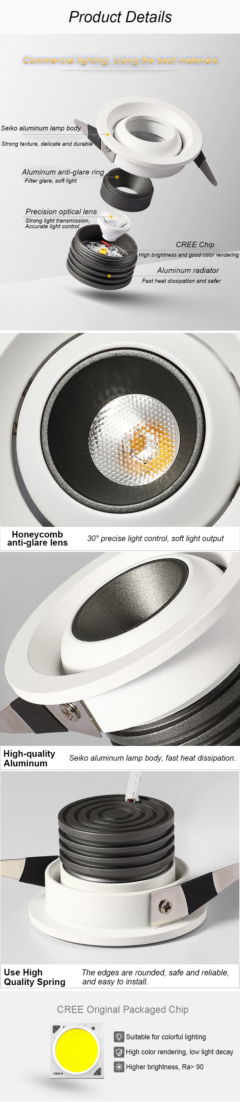 Dimmable LED Downlight White Ultra Thin Aluminum 3W Down Light 220V Round Recessed Spot Lighting For LED Chip