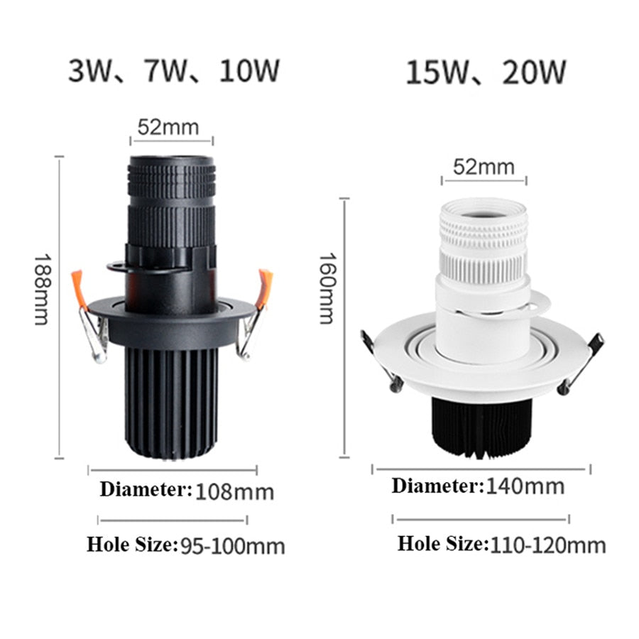 LED Ceiling Spotlights Adjustable Focus Recessed Downlight 10W/15W/20W Track Lights Ceiling Downlight For Home Shop Clothing Stor