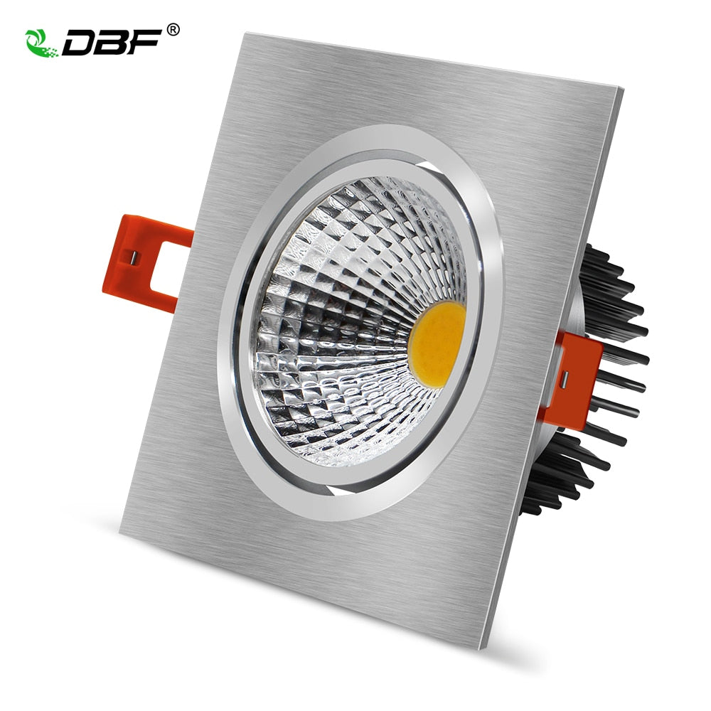 DBF Silver Square LED Recessed Downlight Dimmable 7W 9W 12W 15W with AC85-265V LED Driver Indoor Clothes Shop Ceiling Spot Lamp