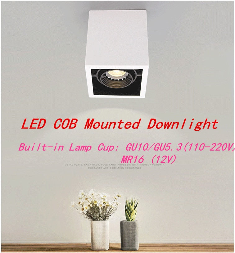 LED 10w 12W 15w Surface Mounted GU10 BULB Dimmable LED Ceiling Lamps Spot Light square Rotation LED Downlights AC85-265V