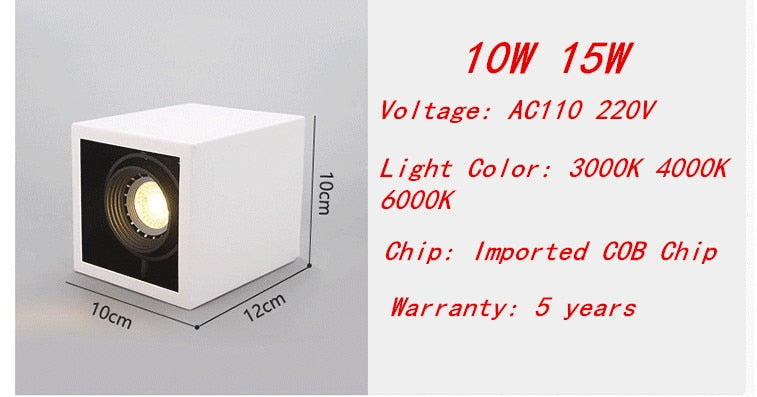 LED 10w 12W 15w Surface Mounted GU10 BULB Dimmable LED Ceiling Lamps Spot Light square Rotation LED Downlights AC85-265V