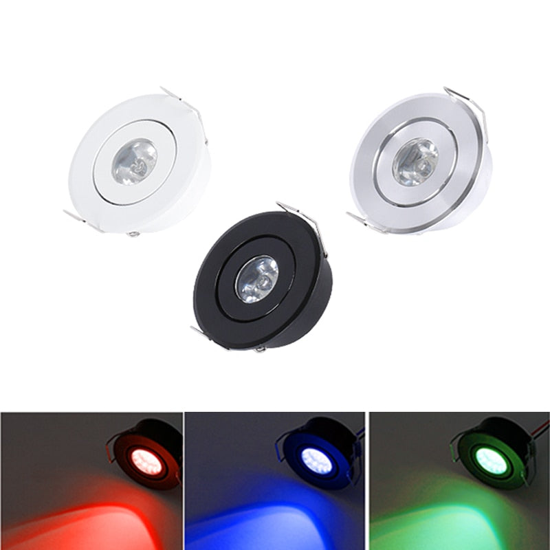 Silvery/Black/White Mini LED Downlights 1W 3W 100V-240V 10 PCS Jewelry Display Ceiling Recessed Cabinet Spot Lamp