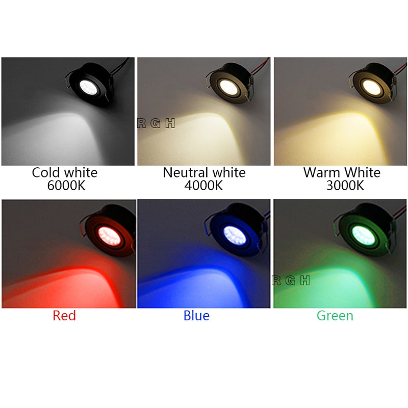 Silvery/Black/White Mini LED Downlights 1W 3W 100V-240V 10 PCS Jewelry Display Ceiling Recessed Cabinet Spot Lamp