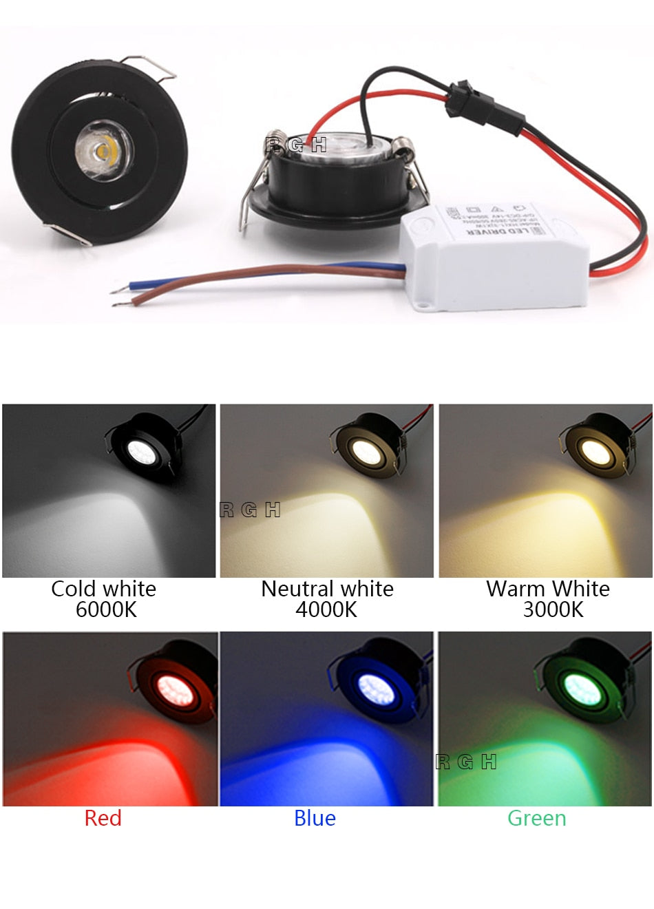 Silvery/Black/White Mini LED Downlights 1W 3W 100V-240V 10 PCS Jewelry Display Ceiling Recessed Cabinet Spot Lamp