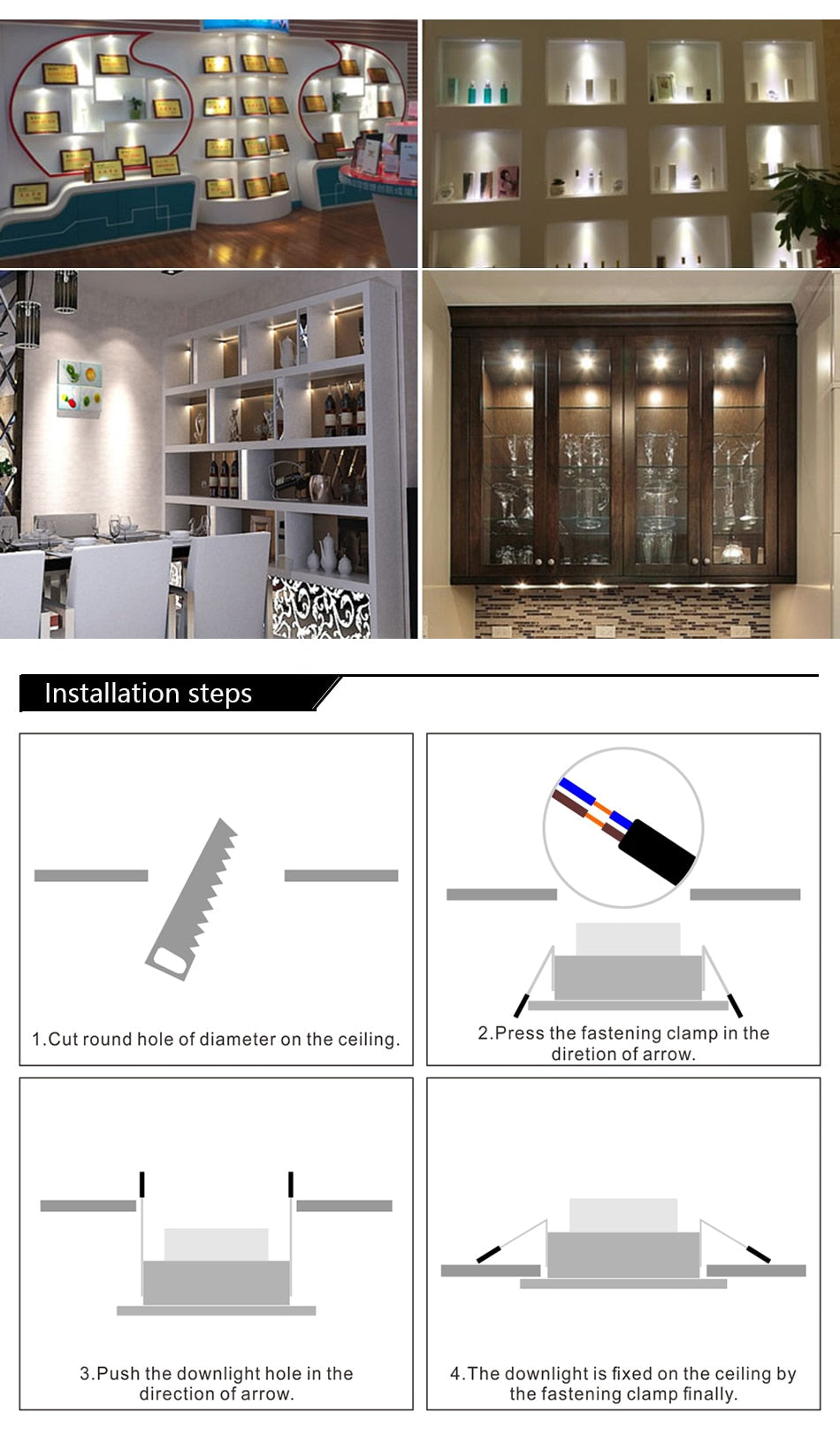 Silvery/Black/White Mini LED Downlights 1W 3W 100V-240V 10 PCS Jewelry Display Ceiling Recessed Cabinet Spot Lamp