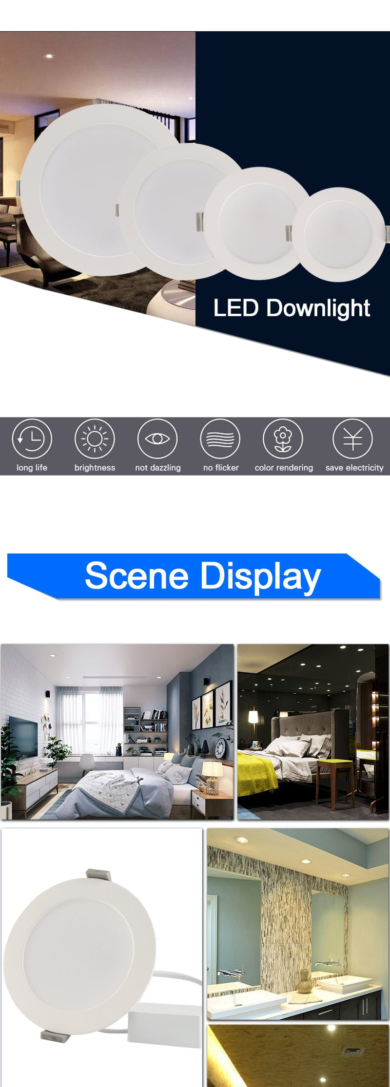 Ultra thin led downlight lamp 3w 5w 7w 12w 18w 2835SMD AC 220V 240V led ceiling recessed grid downlight slim round panel light