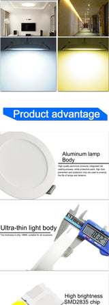 Ultra thin led downlight lamp 3w 5w 7w 12w 18w 2835SMD AC 220V 240V led ceiling recessed grid downlight slim round panel light