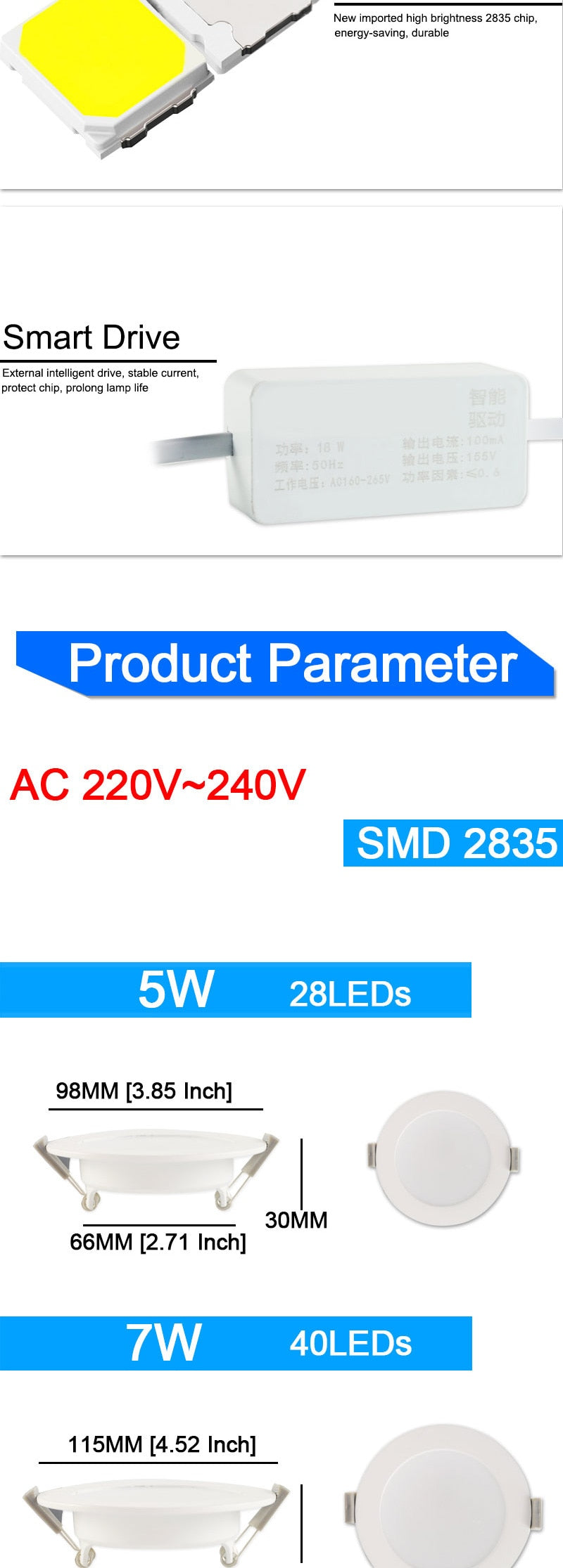 Ultra thin led downlight lamp 3w 5w 7w 12w 18w 2835SMD AC 220V 240V led ceiling recessed grid downlight slim round panel light