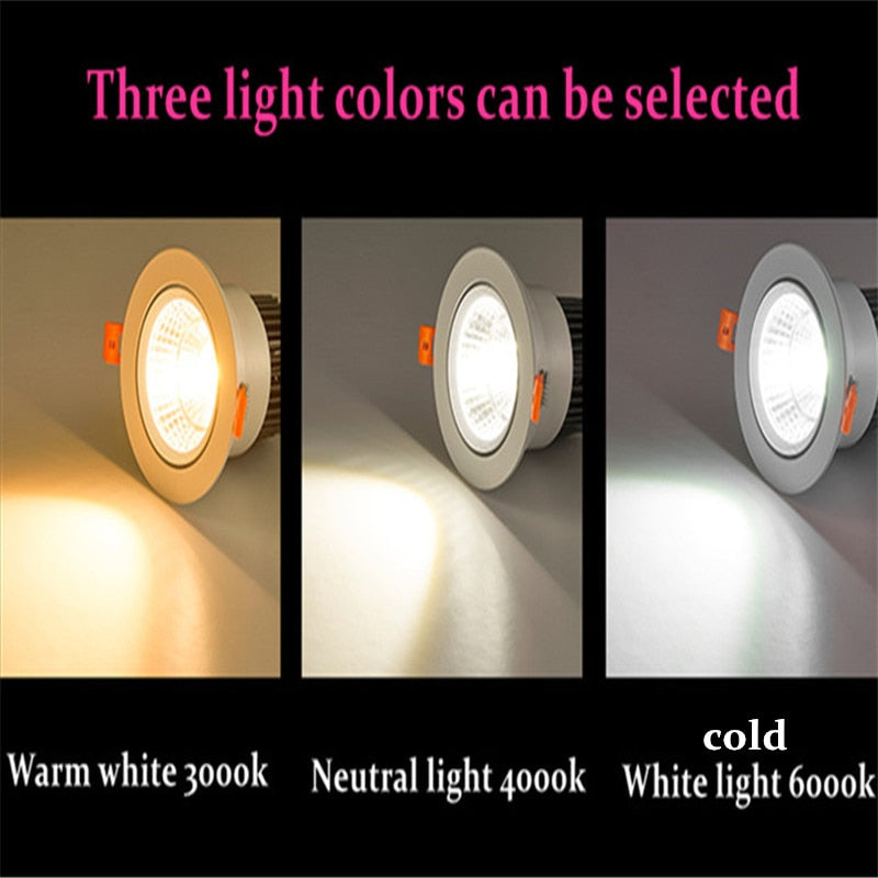 Super bright recessed Dimmable LED COB Downlights 5W 7W 9W 12W 15W 18W LED Spot lights AC85-265V LED decoration Ceiling Lamp