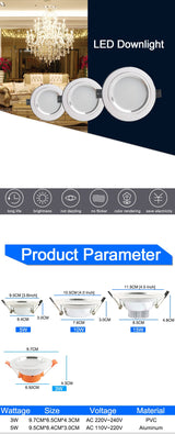 Silver White Frosted Surface LED Downlight 5w 10w 15w Round Ceiling Recessed Light 110v 220v Down Light Lamp Kitchen Restaurant