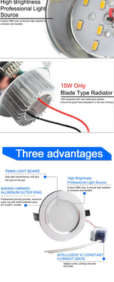 Silver White Frosted Surface LED Downlight 5w 10w 15w Round Ceiling Recessed Light 110v 220v Down Light Lamp Kitchen Restaurant