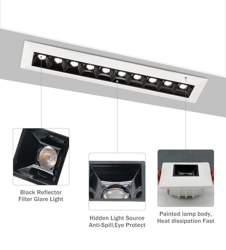 No Flickering Modern LED Recessed Downlight 20W 10W line lamp 85-265V LED Ceiling Spot Light indoor Background lights