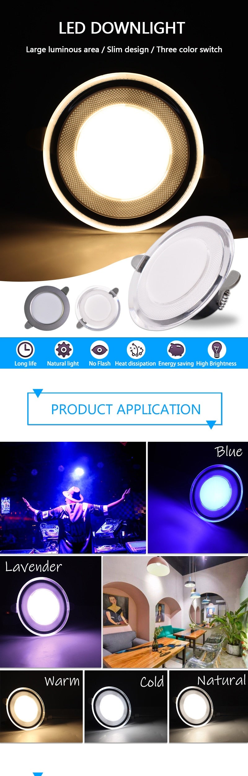 Downlight 3W 5W led Downlight AC220V-240V new six color recessed downlight ceiling Kitchen living room Indoor ceiling spot light